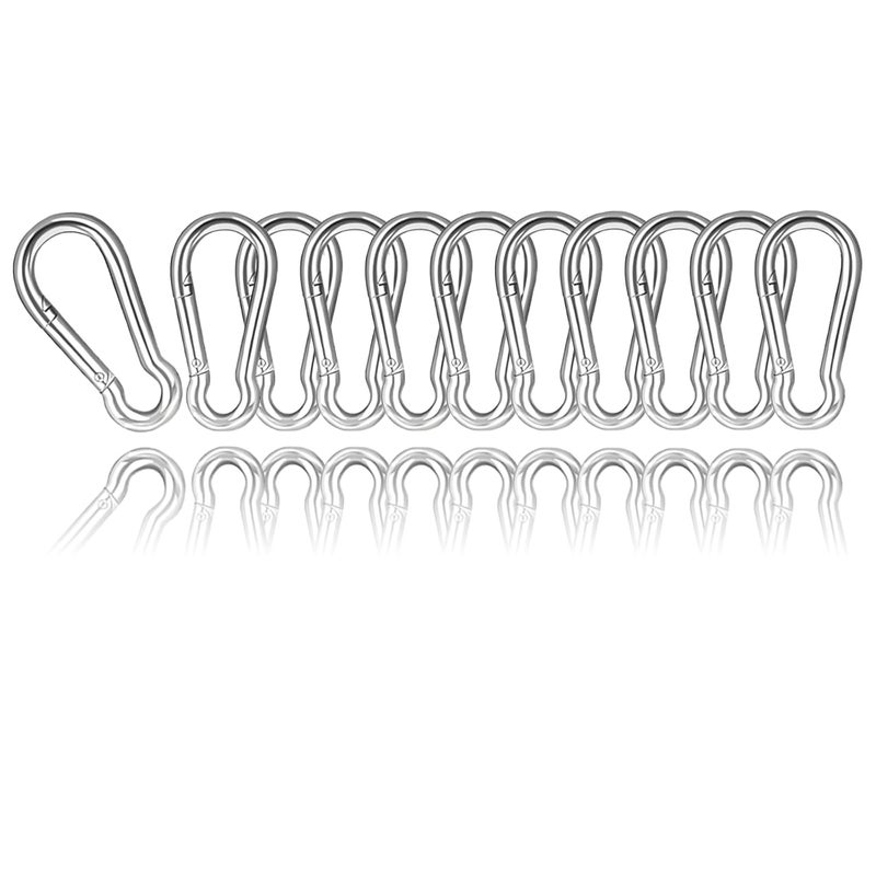 HANDRERLEE 10 PCS 2.36 Inch Spring Snap Hook Carabiner Clip, M6 1/4 Inch Galvanized Silver Steel Quick Link Clip with 260LBS Holding Capacity for Hammock, Dog Leash, Camping, Gym - Image 1